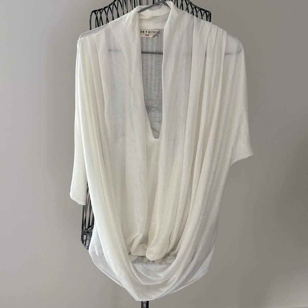 Alice + Olivia White Drape Blouse